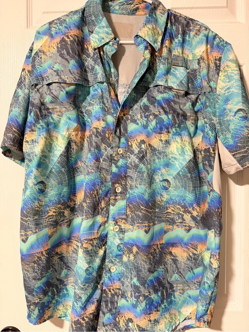 Men's Short-Sleeve Casual Button-Up Shirt - Aqua Blue Multi